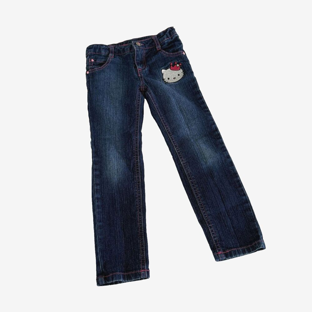 Macy's Hello Kitty Jeans Girls Size 5 Adjustable Waist Straight Leg Embroidered